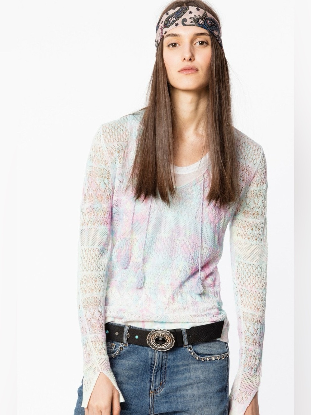 Zadig & Voltaire Delvy Co Splash Crochet Sweater Size XS pastel colorful comfy